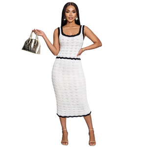 Ensemble deux pièces pour femme Été 2026 : Haut sans manches à col rond et jupe longue tricotée taille haute – Vêtements pour femme - Product Image 3