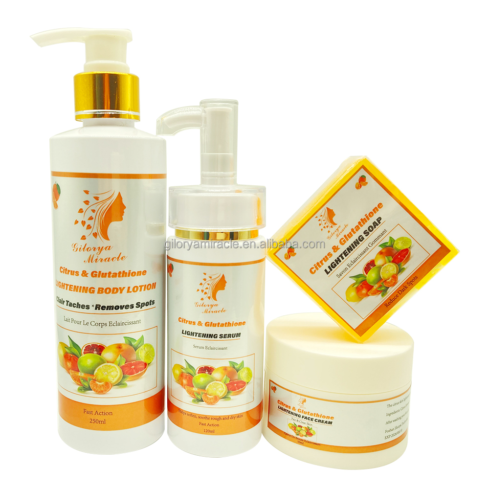 Private Label OEM Citrus Lightening Body Care Kits Glutathion Fruit Extract Remove Black Spots Whitening Organic Skin Care Set