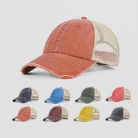Gorra trucker vintage de algodón lavado en blanco con logo personalizado, efecto desgastado, 6 paneles, parte trasera de malla, gorra de béisbol rasgada, venta al por mayor, gorras snapback