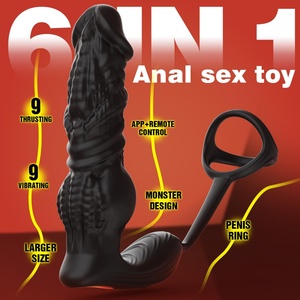 Thrusting Prostate Massager Anal Vibrator for Men Double <b>Ring</b> Masturbation Tools 6 1 Vibrating Toys Silicone Cock <b>Ring</b> - Product Image 2