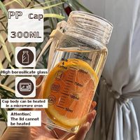 Bouteille d'eau graduée en verre borosilicate avec couvercle, portable, anti-fuite, design classique, pour thé glacé, café, lait, école