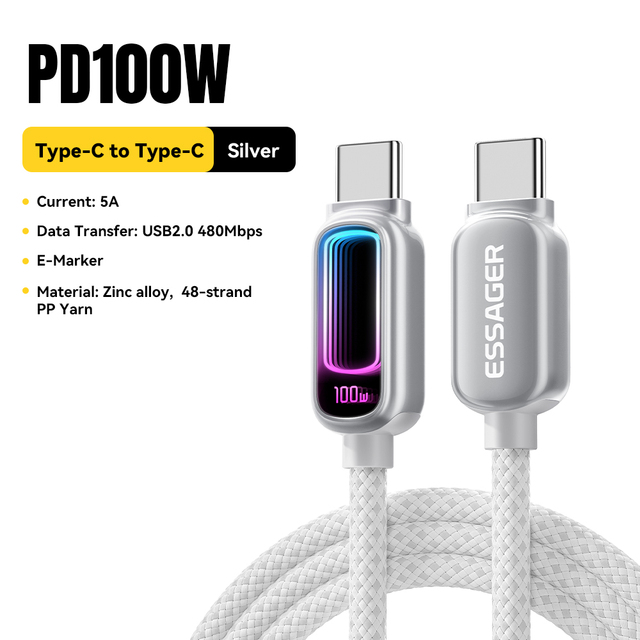 ESSAGER ES-X81 Braided 1M 2M Fast Charging Usb C to Usb C Laptop Phone Data Cable Type-C Pd 100W for Oneplus Iphone Samsung