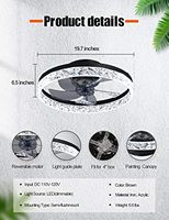 Ventilateur de plafond LED moderne à profil bas avec lumière, 19,7 pouces, montage encastré, télécommande, silencieux, moteur DC réversible, minuterie, variateur d'intensité