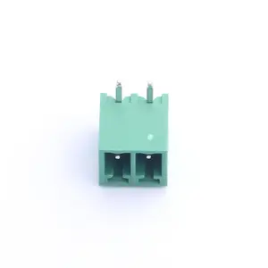 PCB pluggable plug in right angle bent pin green 3.81mm pitch 2 pin 300V 8A screwless female plastic terminal block connector