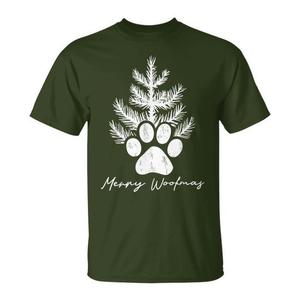 Camiseta Merry Woofmas Dog Paws Christmas Tree, color verde, unisex, talla para adultos - Product Image 1