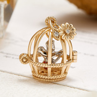 Pendentif cage à oiseaux ouvrable en argent S925 avec grenat rouge, style vintage color-block, bijoux de niche de style littéraire pour femme