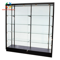 Vitrine en verre trempé noir au design moderne, 3 étagères en verre, éclairage LED interne, écologique, robuste, pour les centres commerciaux