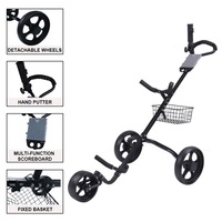 Chariot de golf pliable à 3 roues en un clic avec frein à main, chariot de golf à 3 fers noirs avec frein à main