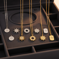 Collar de Alta Calidad con Colgantes de Sol y Estrella, Cadena de Eslabones de Acero Inoxidable con Circonitas, para Mujer