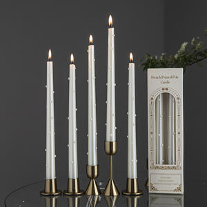 LANJO Bougies coniques élégantes en perles blanches, longues, non parfumées, faites à la main, pour Noël, mariages, centres de table et décoration intérieure - Product Image 1