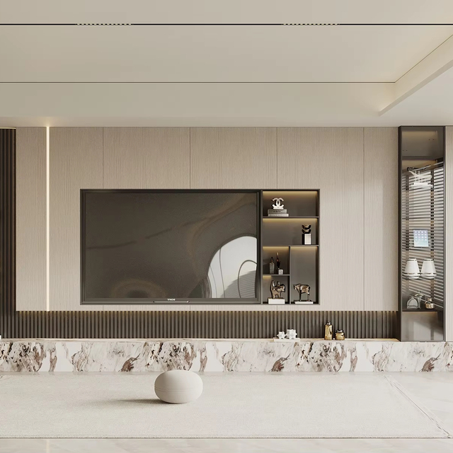 Modern Gray Smart Living Room Custom Furniture TV Cabinet for Full Wall-Mounted TV Unit