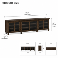Buffet en bois de luxe traditionnel, grand meuble de rangement à 6 portes en verre, console multimédia, meuble TV pour salon, villa, hôtel, projet