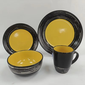 Juegos de vajilla de cerámica ecológica con diseño en relieve clásico negro, vajilla apta para microondas de estilo chino apta para lavavajillas - Product Image 4