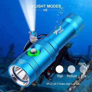 Backup Scuba free Diving Lamp Underwater normal life <b>waterproof</b> LED <b>Torch</b> Light Rechargeable high lumens Aluminum Flashlight - Product Image 5
