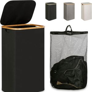 Ensemble 3 paniers de rangement pour la maison en bambou naturel véritable avec doublure - Product Image 6