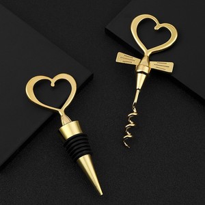 Ensemble de bouchons de vin en forme de cœur, ouvre-bouteille doré, cadeau de mariage, décoration de fête - Product Image 3