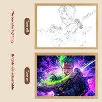 Precio al por Mayor, Obras de Arte Enmarcadas en 3D, Ilusión Óptica, Pintura de Luz Anime, Arte de One Piece, LED Zoro para Decoración de Escritorio