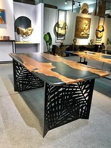 Mesa de Comedor de Resina Epoxi y Madera Hecha a Mano, Color Verde Oscuro, Estilo Lujoso y Elegante, con Esquinas Redondeadas, Ideal para el Hogar - Product Image 4