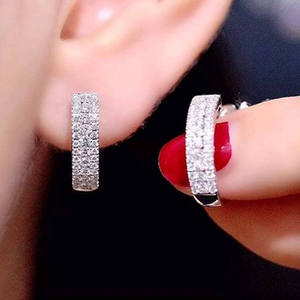 White Gold Diamond <b>Hoop</b> <b>Earrings</b> Pave Setting Round Brilliant Cut Women's Luxury Everyday Wear <b>Fine</b> Jewelry - Product Image 3