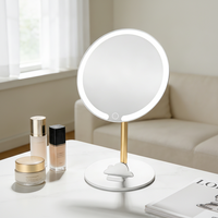 Miroir de Maquillage Personnalisé en Gros avec Finition Argentée, Lumières LED à 3 Couleurs Dimmables, Portable, Modèle de Coiffeuse de Bureau Rotatif