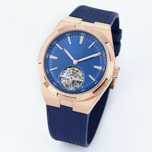 Montre mécanique à tourbillon avec bracelet en cuir bleu de style classique, tendance et élégante, unisexe, boîtier en acier inoxydable haut de gamme - Product Image 2