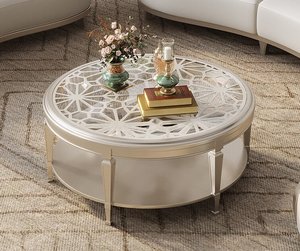 โต๊ะกาแฟกระจกนิรภัยโต๊ะกลมทำจากไม้เนื้อแข็งโต๊ะกาแฟสไตล์อเมริกันเรียบง่ายอพาร์ทเมนต์ขนาดเล็กทันสมัย - Product Image 2