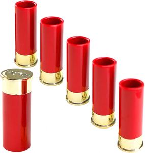 Vasos de chupito de plástico rojos con forma de cartucho de escopeta calibre 12 para bar, fiesta, boda - Product Image 2