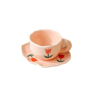 Tasse à café et soucoupe en céramique exquises, peintes à la main, motif <span class=keywords><strong>ours</strong></span>, tulipe orange et nuages blancs, avec design thé <span class=keywords><strong>de</strong></span> <span class=keywords><strong>l</strong></span>'après-midi et <span class=keywords><strong>latte</strong></span> - Product Image 5