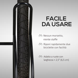 HOMCOM Soporte de Suelo para 2 Bicicletas con Neumáticos de hasta 6,5 cm, Marco Giratorio de Acero Negro, 60x54x57cm - Product Image 6