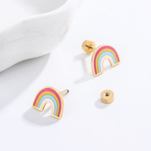 Pendientes de Acero Inoxidable con Baño de Oro de 18K y Esmalte Colorido Arcoíris para Niños, Venta Directa de Fábrica, Oferta 2025 - Product Image 2