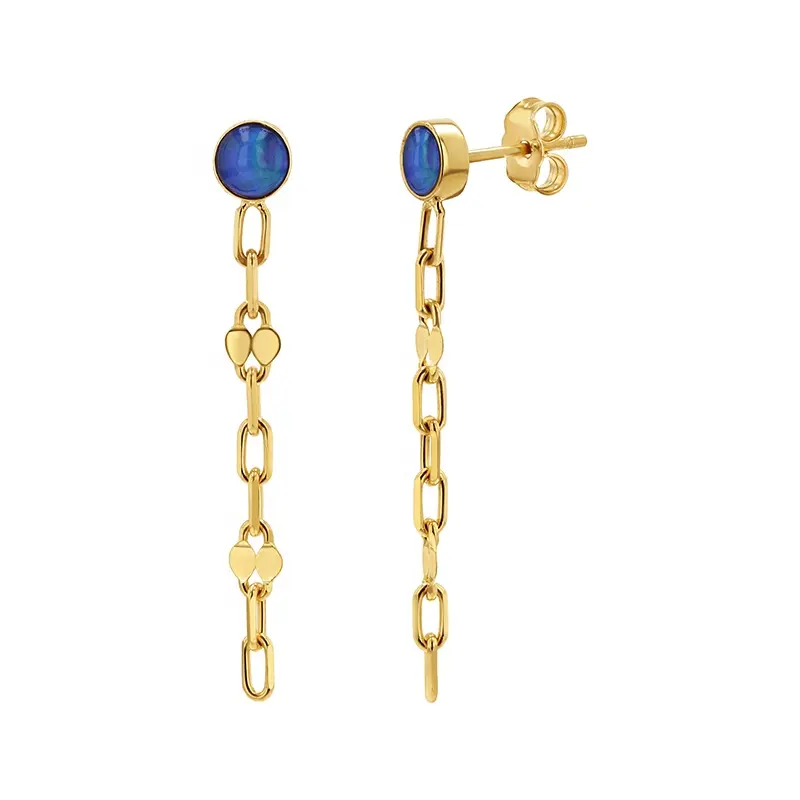 Jellmilskye — boucles d'oreilles pendantes en chaîne opale bleue, bijoux de créateur, argent 925, or 18k