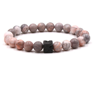 Bracelet noir lave carré pierre volcanique Bracelet hommes femmes perles de verre noir réglable charme Rock Bracelet - Product Image 6
