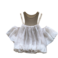 Ensemble de hauts superposés à manches bouffantes et épaules dénudées pour femmes, style coréen, doux et élégant, tenue en 2 pièces