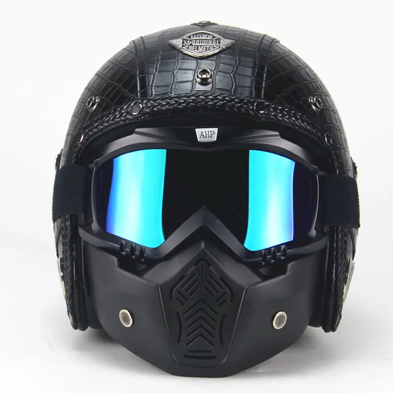 ゴーグル付きハーレー用ユニークPUレザーヴィンテージヘルメット