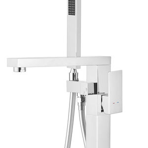 新款黄铜金色地板自由站立浴缸水龙头哑光黑色方形2功能带手动淋浴的浴缸淋浴水龙头 - Product Image 1