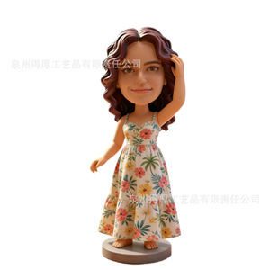 Floral Dress Girl Figurine With Coconut Tree Print <b>Summer</b> Theme Desktop <b>Decoration</b> Bohemian Style Living Room Decor - Product Image 1