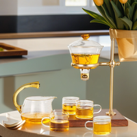Service à thé Kung Fu en verre borosilicate magnétique, avec bouilloire et tasses à rinçage automatique par induction, 350-450 ml, 100% verre borosilicate