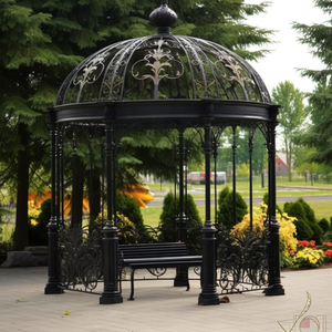 Classique Style européen exquis en fer forgé Gazebo extérieur sculpter colonne dôme noir peinture cadre manoir décor <span class=keywords><strong>Pergola</strong></span> pavillon - Product Image 6