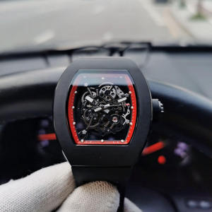RM Luxury 055 Men Mechanical Watch – ตัวเรือนคาร์บอนไฟเบอร์สีดำล้วนพร้อมวงแหวนด้านในสีแดง นาฬิกาข้อมือผู้ชายสำหรับนักธุรกิจกันน้ำ - Product Image 2