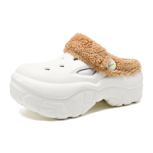 Women's Crocs Fleece Lined Thick Sole Warm Cotton Slippers Autumn Winter Non Slip EVA Outerwear <b>Closed</b> <b>Toe</b> Solid Color - Product Image 5