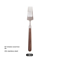 Couverts de table vintage en acier inoxydable avec manche imitation bois de noyer, réutilisables et portables pour fêtes, comprenant couteau et cuillère à soupe