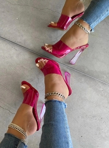 Scarpe alla moda nuove scarpe da donna in PVC in PVC scarpe estive con tacchi alti in PVC da donna <span class=keywords><strong>sandali</strong></span> con <span class=keywords><strong>tacco</strong></span> alto arancione - Product Image 3