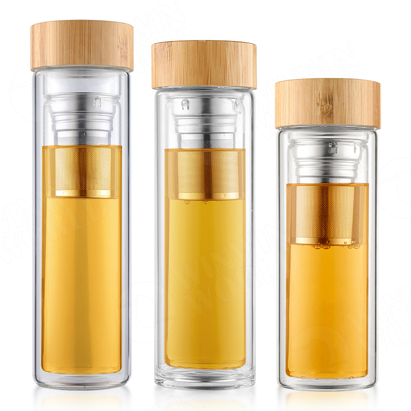 Reistuitjes drinkgerei Draagbare dubbelwandige glazen theefles Thee-infuser Glazen beker Roestvrijstalen filters Het theefilter  15