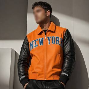 Custom Logo High Quality Leather Sleeve Retro Collegiate Baseball Applique <b>Rhinestone</b> Men's Varsity <b>Jacket</b> for Men - Product Image 3