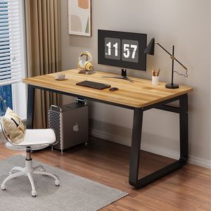 Bureau d'ordinateur moderne au design simple, plateau en bois, cadre blanc, bureau de jeu pour la maison, longueur 120 cm, mobilier de bureau - Product Image 2