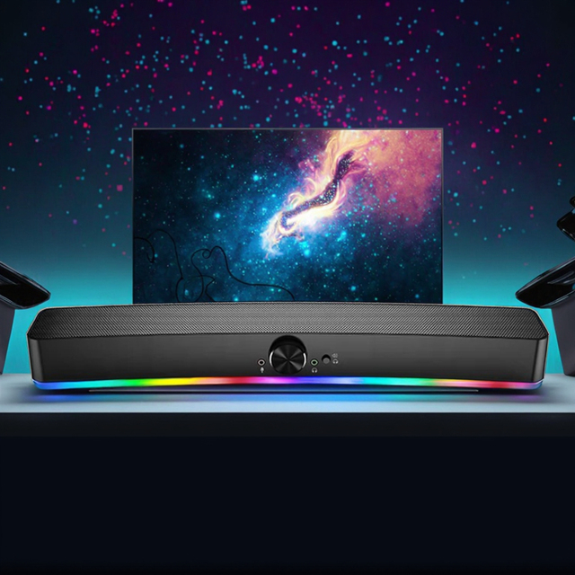 Long Bar Led Light Shape Wireless 10W Powerful Bass Gaming Soundbar Wireless Speaker for TV/PC