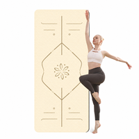 Matras Yoga 8mm TPE Tekstur Penjajaran untuk Studio Rumah, Antiselip dengan Panduan Tubuh dan Garis Posisi Dua Warna