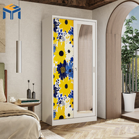 Armoire moderne à double porte coulissante en acier avec serrure et miroir, écologique, durable, robuste, en fer, pour chambre à coucher et dressing