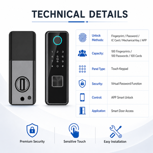 Serrure de porte intelligente à empreintes digitales pour appartement, avec <span class=keywords><strong>carte</strong></span> de mot de passe et contrôle par application - Product Image 3