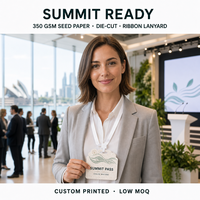 Badge personnalisé en papier semence pour sommet, passe-partout plantable pour forum climatique avec cordon pour les sommets d'Australie et de Singapour, faible MOQ